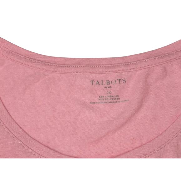 Talbots Plus Size Pink Tie Sleeve Linen Top T-shirt 2X Soft Girl Pastel - Picture 3 of 10